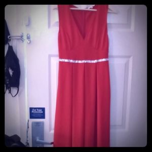 Une ame fire red formal prom dress with pockets